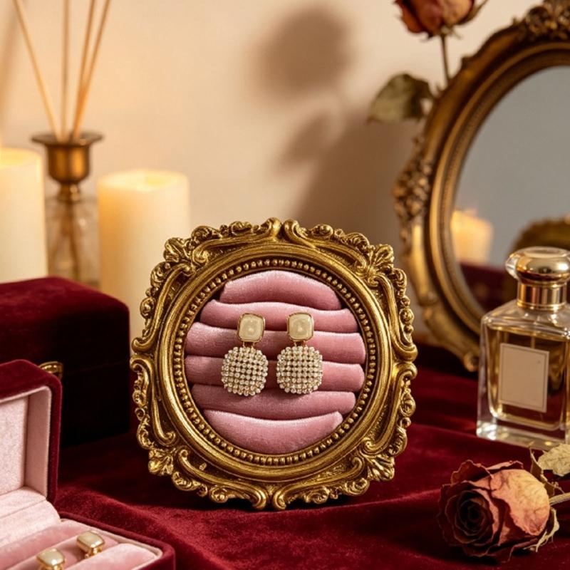 Ornate Ring Holder Display with a Round Padded Layout for Jewelry Counters, Livestreams, and Product Photography