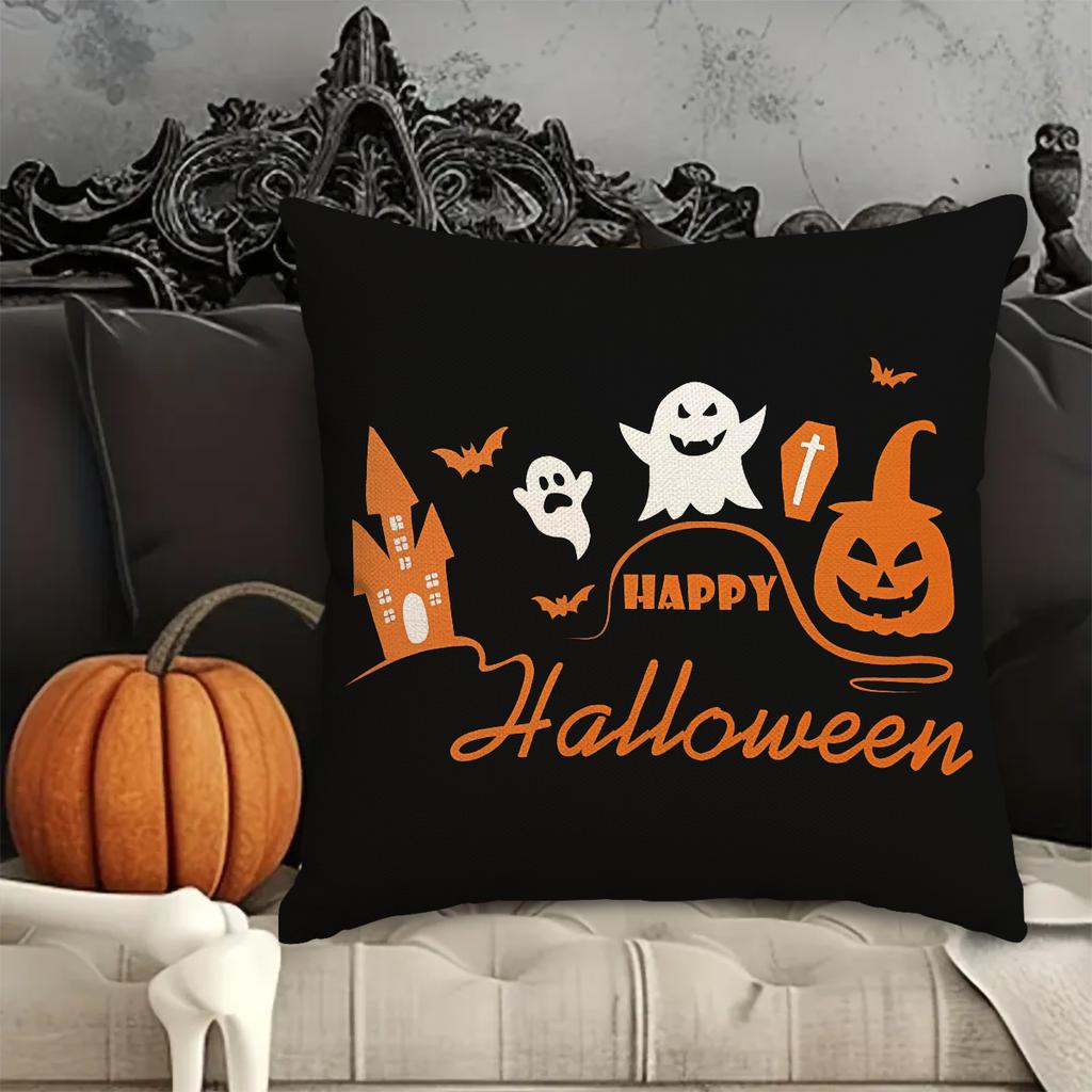 1Pc/4Pcs Halloween Pillow Cover, Halloween Witch, Ghost, Pumpkin Head, Living Room, Bedroom Sofa Decoration Cushion Cover