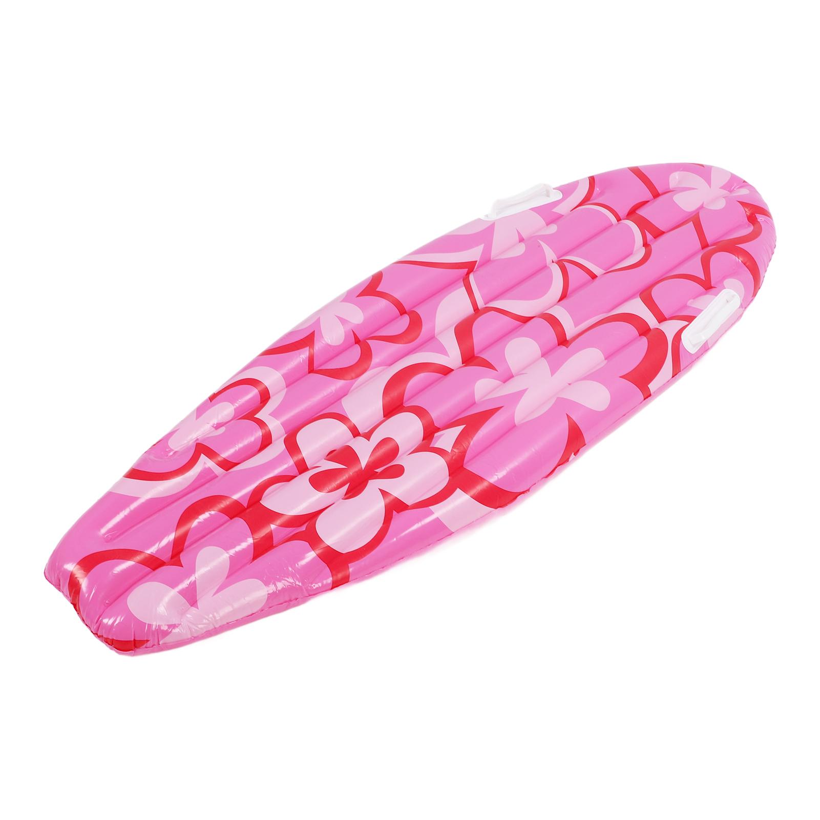 

Inflatable Surfboard Raft PVC Pool Float Portable Lightweight Pink Flower Pattern for Summer Sea Party