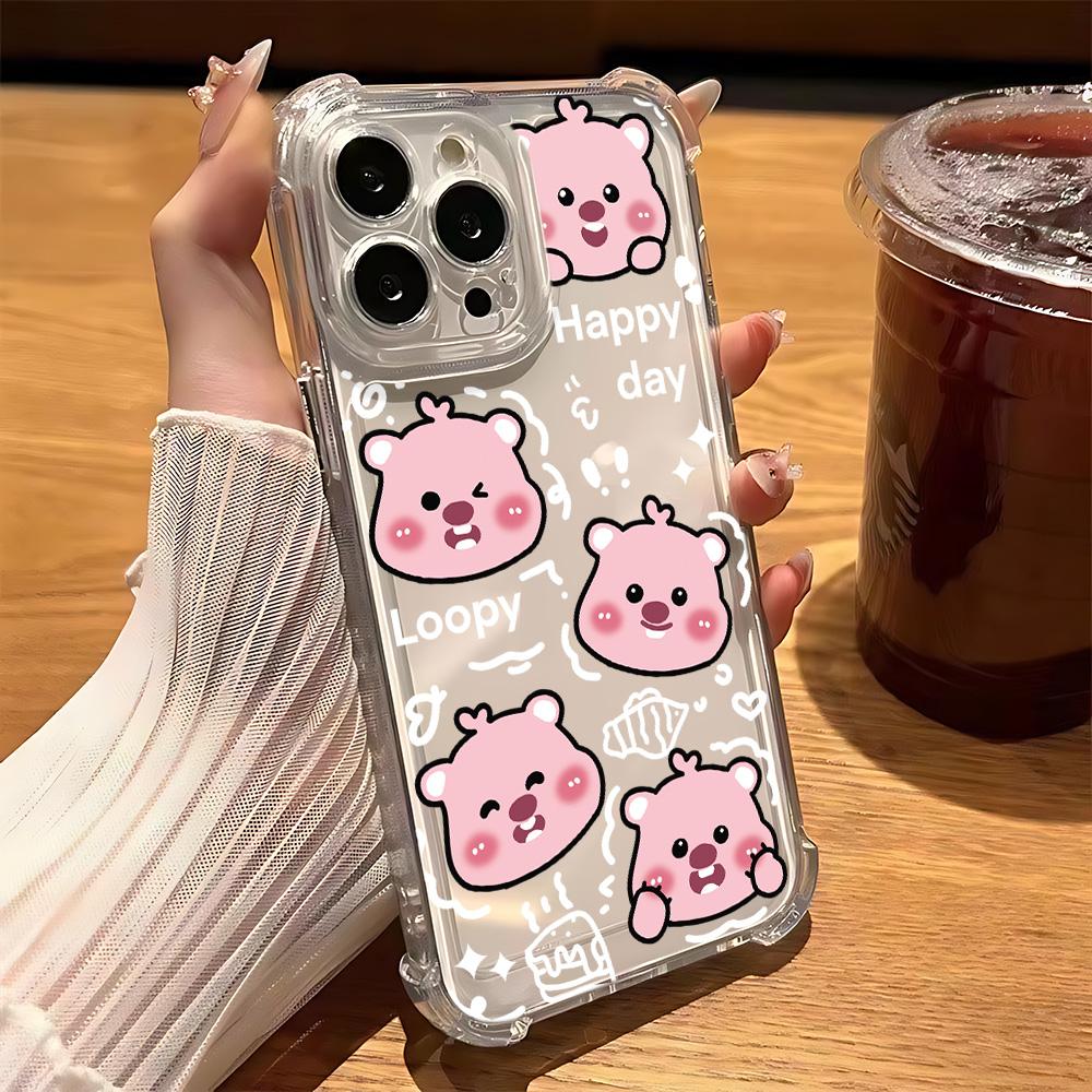 Cartoon Cute Pink Loopies Phone Case for IPhone 16 15 14 13 12 11 Mini Pro Max X XR XSMax 7 8 Plus Shockproof Transparent Cover