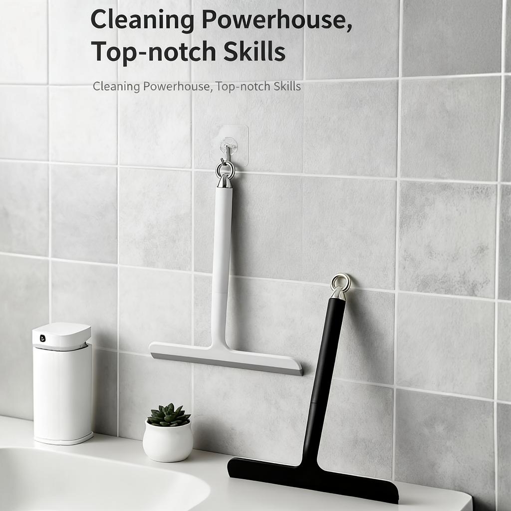 1PC Glass Surface Cleaner with Powerful Scraper, Durable Plastic and Silicone Construction, and Hooks for Hanging and Space-saving Storage.