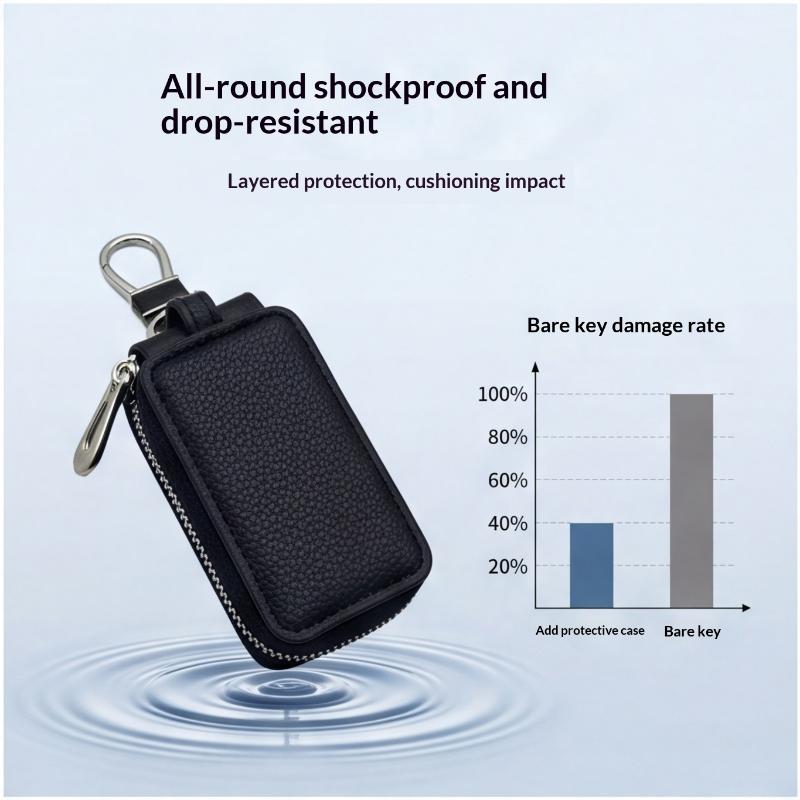 PU Leather Zipper Key Organizer for Men and Women Perfect for Daily Car Key Management