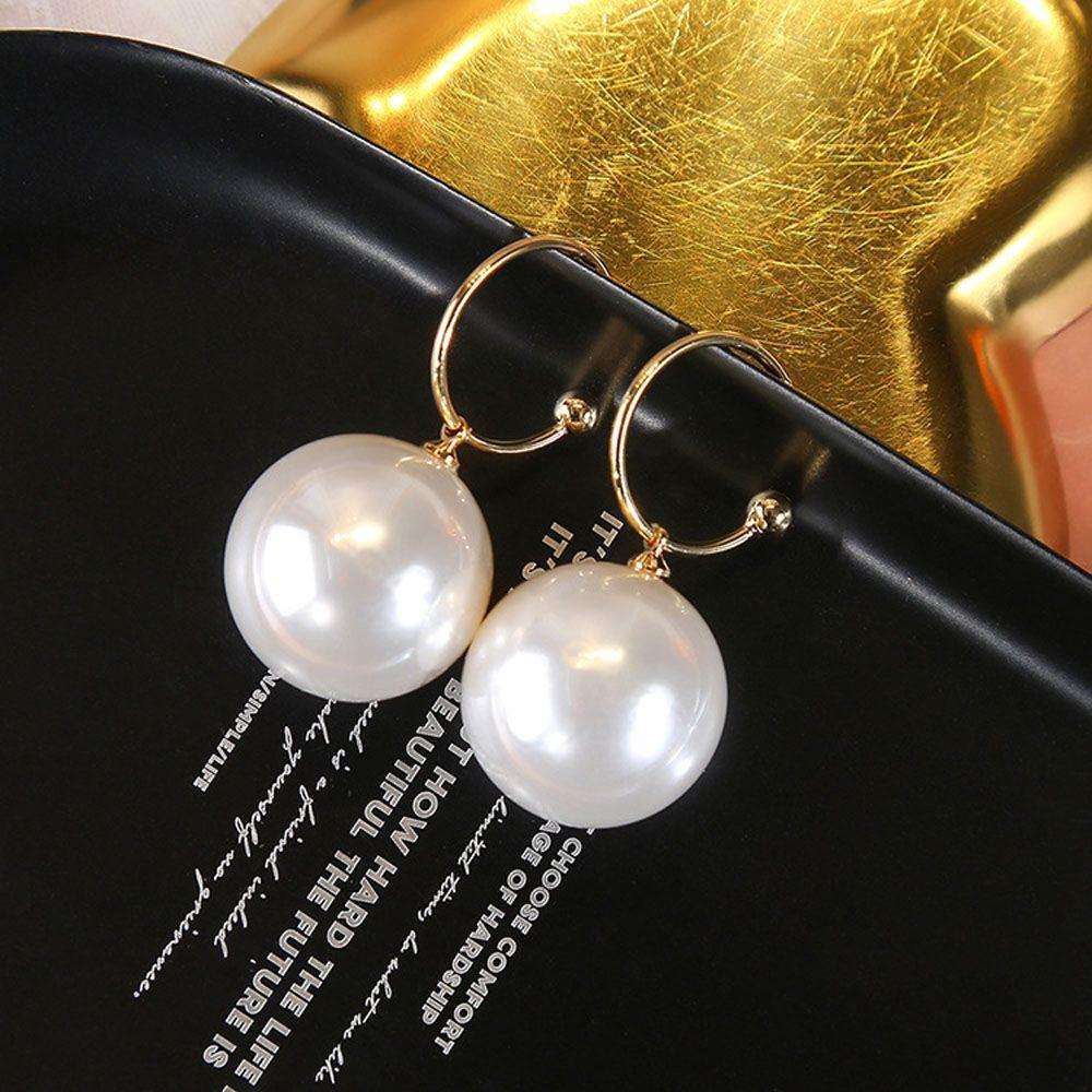 Pearl Fashion Accessories White Big Ball Hoop Stud Earrings Jewelry Dangle Earrings Drop Earrings