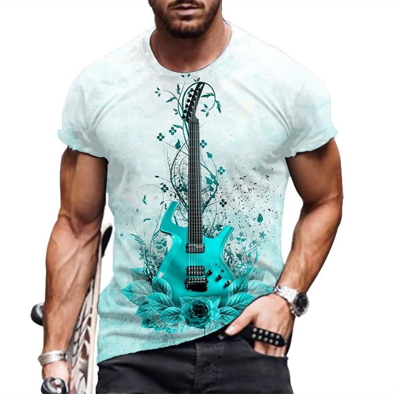 3D digitally printed men's T-shirt, casual crew neck short sleeves