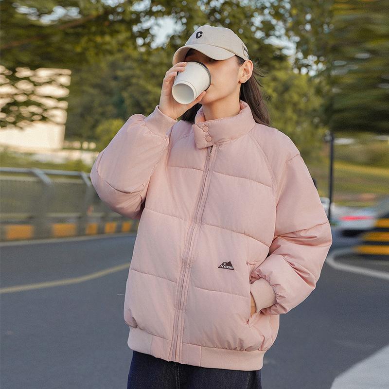 2025 Stehkragen Daunen Baumwolljacke Damen Winter einfarbig vielseitig neutraler Stil locker retro warm Paar Baumwolljacke dicke Jacke