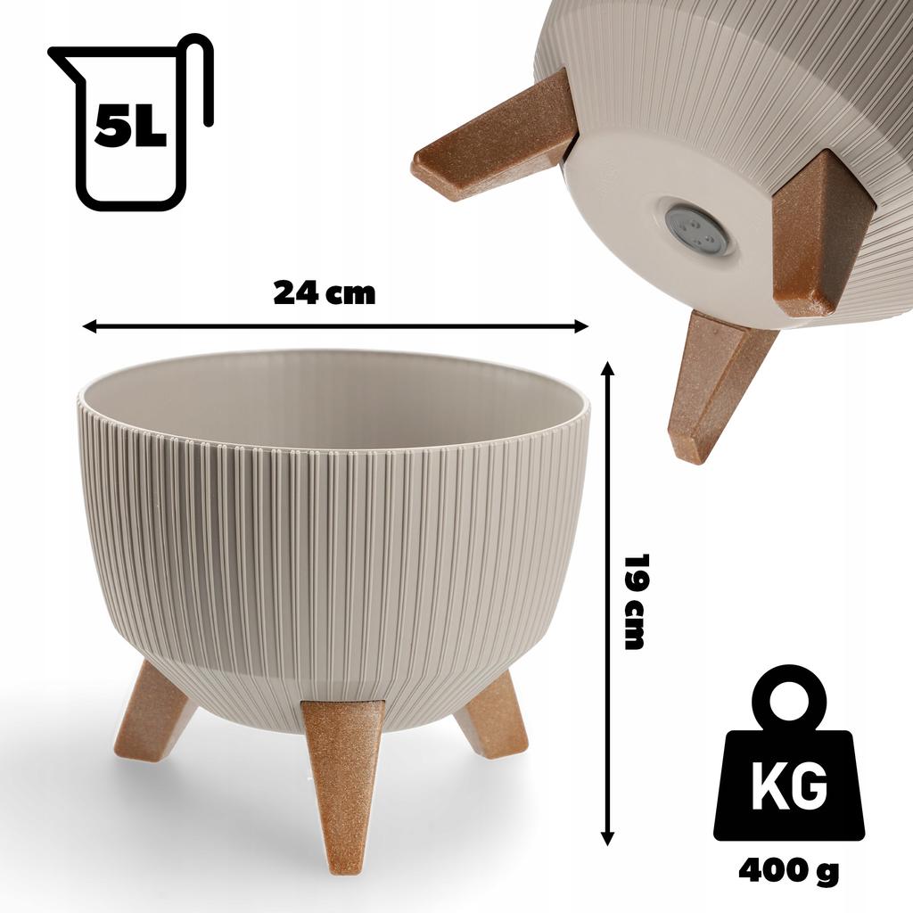 KADAX Blumentopf Übertopf mit Füßen Einsatz Pflanzgefäß 24cm Beige Schale Rund
