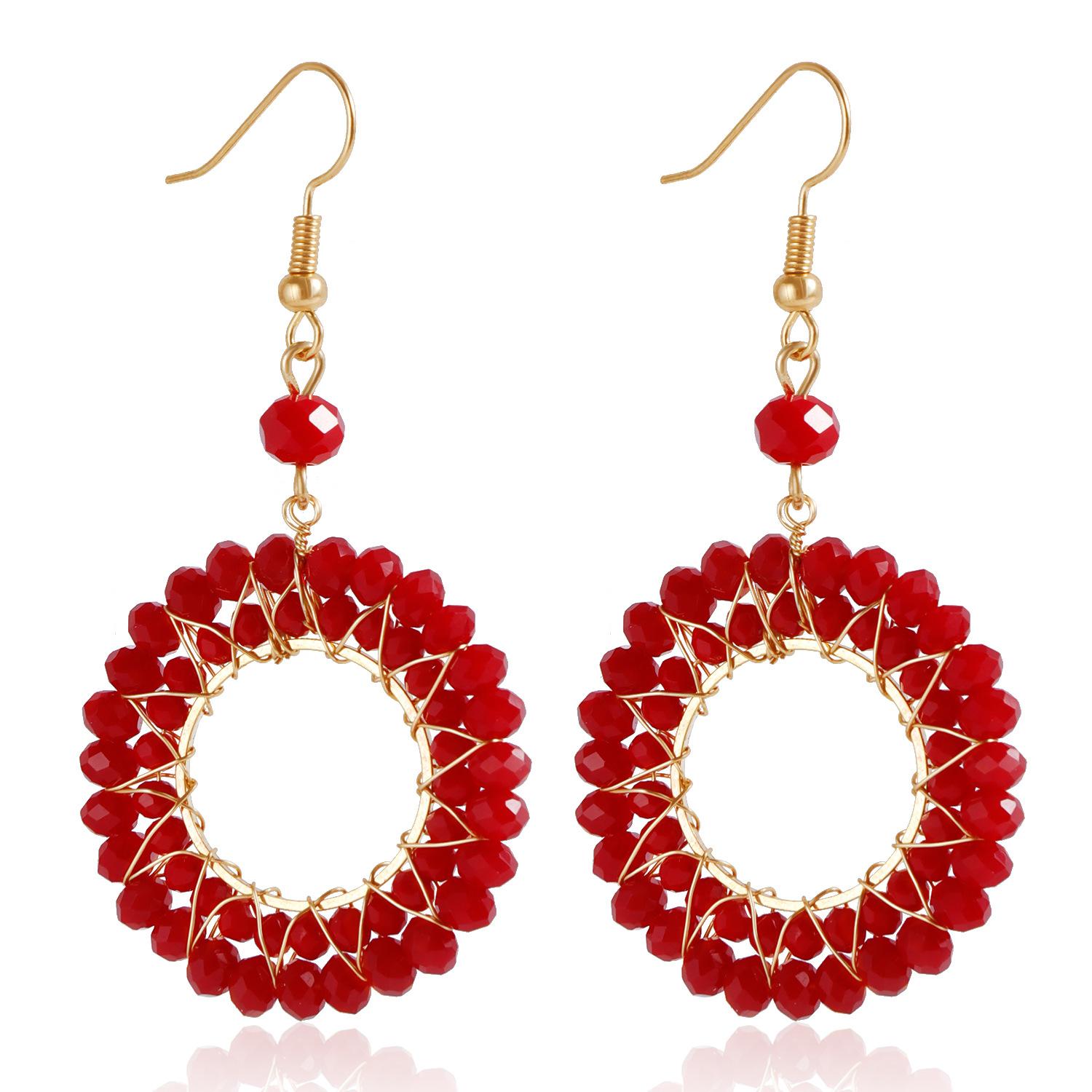 Temperament colored crystal woven earrings, colorful personalized round retro earrings
