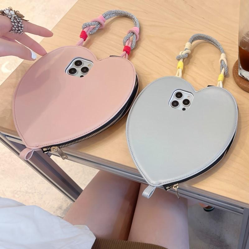 Korean Cute Love Coin Purse Phone Case For IPhone17 16 Pro 15 14 13 Pro Max Cover Cases Bag with Hand Strap Kawaii Leather Funda
