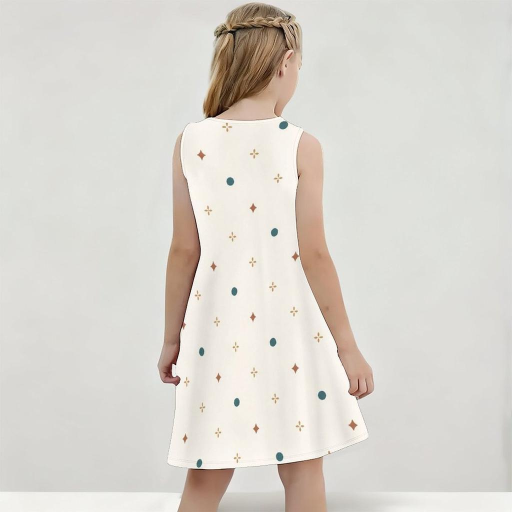 Little Girls Round Neck Sleeveless Geometric Printed A Line Flared Dress