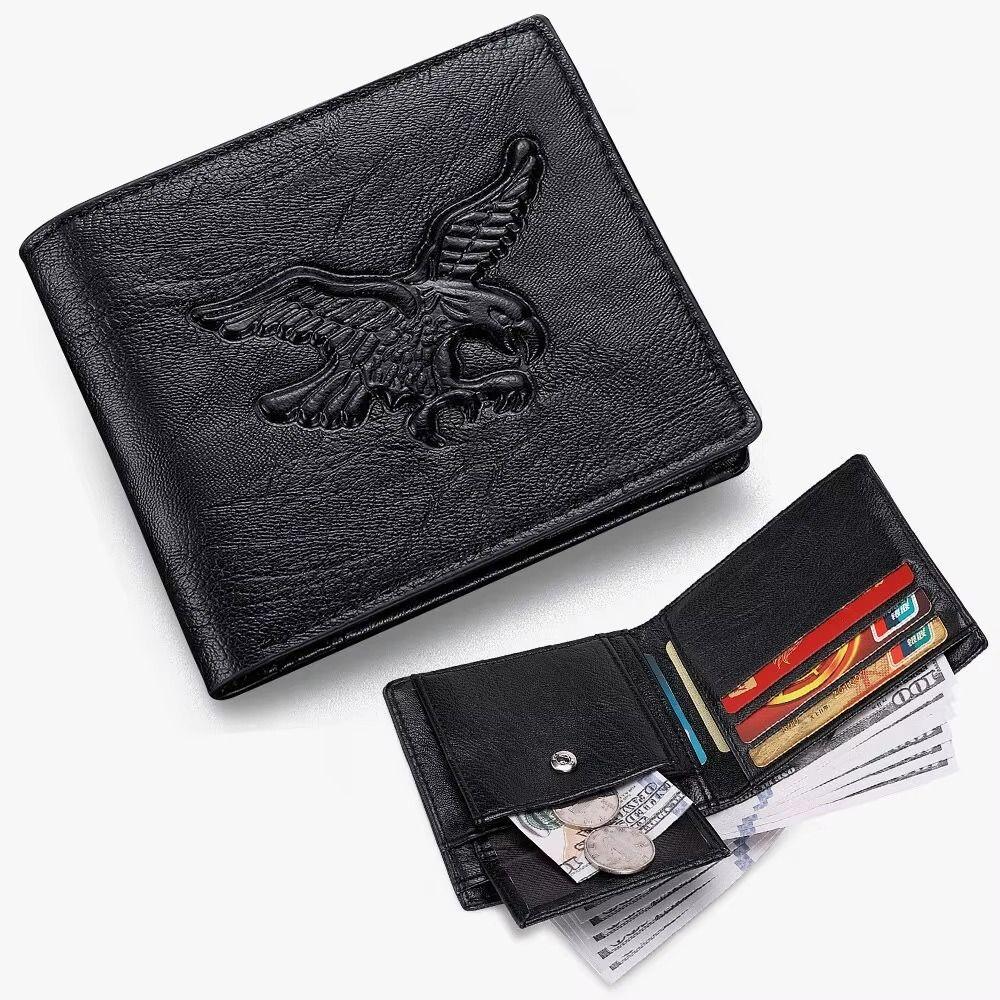 Cool PU Leather Men Short Wallet Black Grey Brown 3D Eagle Relief Pattern Leather Designer Wallet Credit Card Holders Men