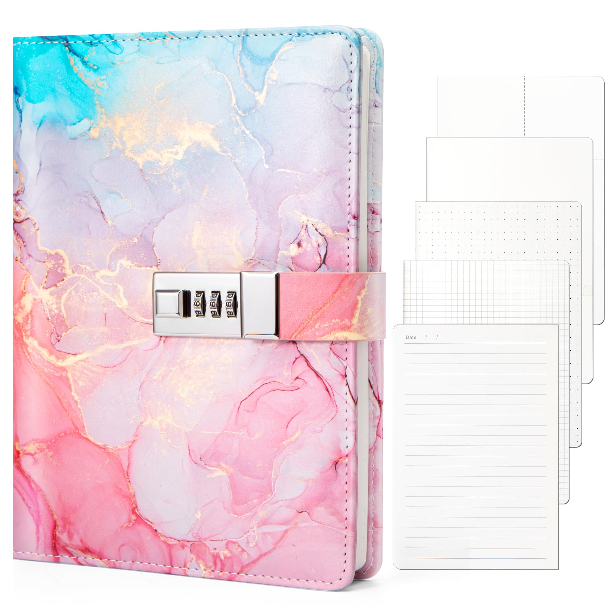 

Toplive Locked Notebook A5 Size Locked Luxury PU Leather Locked Stylish 5 Types of Interior Scandinavian Locked Business Office Supplies Diary, Cover,