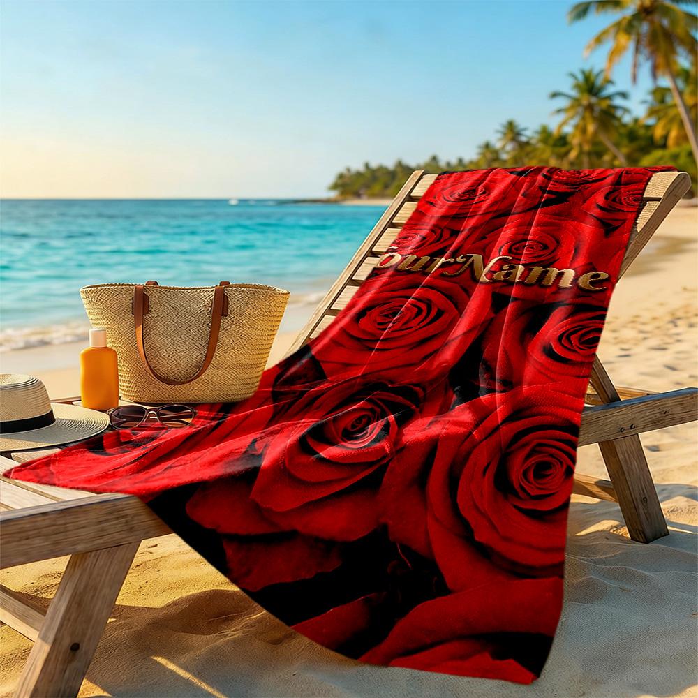 Rose Customized Name Beach Towel Super Soft & Absorbent Ideal for Travel Outdoor Swim Pool Yoga Surf Camping Hiking Gym Gift Holiday