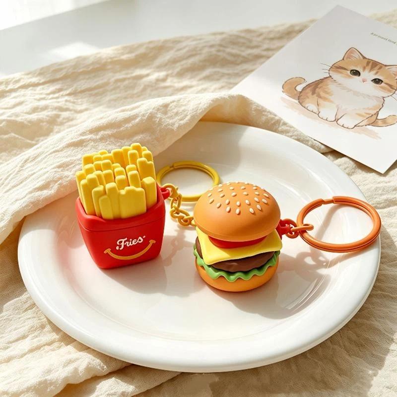 Food Shaped Anti Anxiety Stress Relief Keychain Realistic Creative Soft Squeeze Toy Key Ring for Kids Gift
