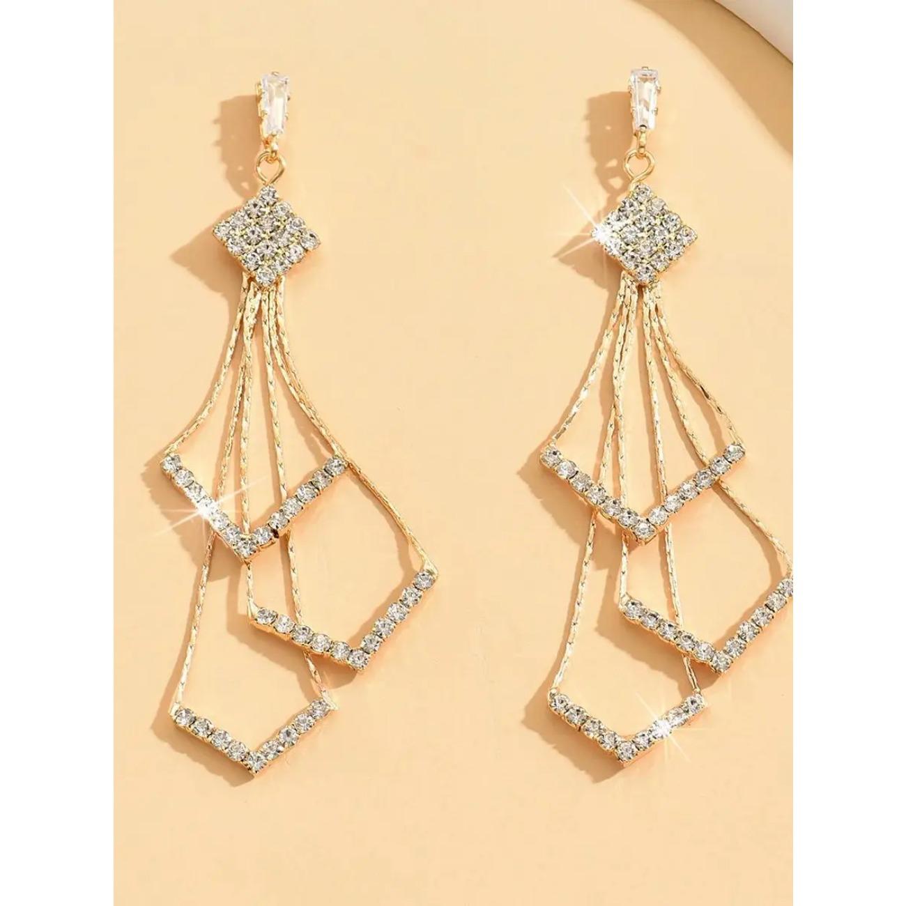 

2 пары высококачественных длинных женских серег с бахромой из бриллиантов и аксессуаров для вечернего платья Gold