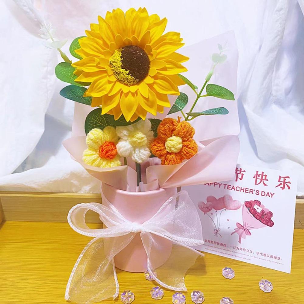 

Eternal Flower Bouquet Crochet Rose Desk Decoration Sunflower Crochet Bouquet Sunflower