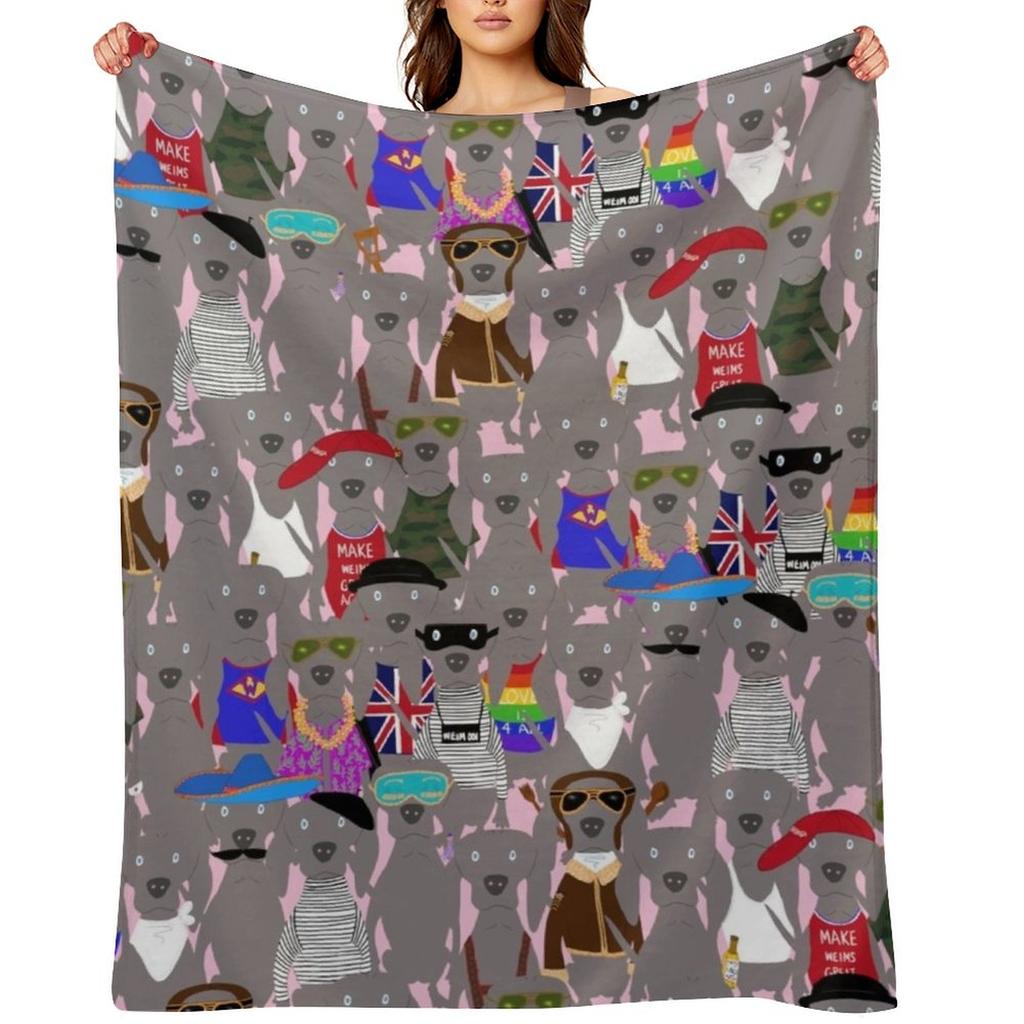 Big Dog Weim Nation Grey Ghost Weimaraner Hand-painted Pet Pattern on Pink Throw Blanket Decorative Throw Beautifuls Blankets