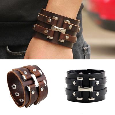 Vintage Leather Bracelets Wide  Men's Cuff Wristband Wrap Bangle Jewelry