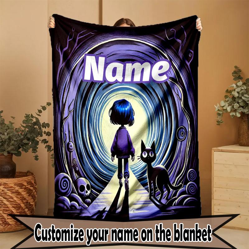 Custom Name Personalized Coraline Print Blanket, Home Decor, Bedroom, Sofa, Camping, Couch, Gifts for Birthday Christmas
