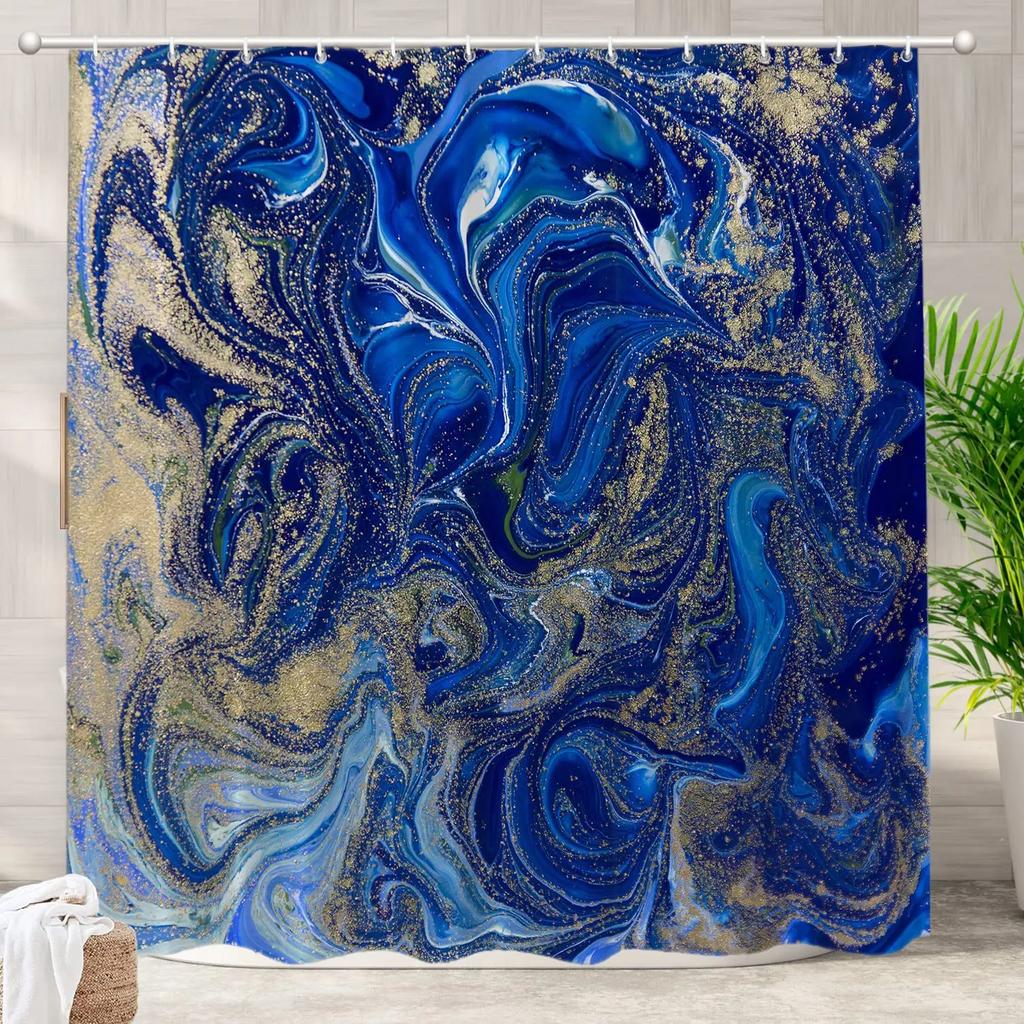 Marble Shower Curtain, Modern Abstract Bath Curtain For Bathroom Bathtub, Luxury Watercolor Marble Ink Shower Curtain With Hooks