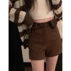 Shorts de Suede Negro Peludo de Talla Grande de Cintura Alta Línea A con Bolso Cinturón - Estilo Coreano para Mujer para Primavera y Otoño
