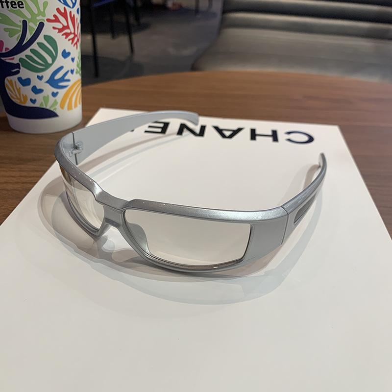 

Y2k Punk Polarized Sunglasses Futuristic Reflective Silver Frame Square Tech Style Fishing Cycling Bar Club Fashion Men Women серебряный