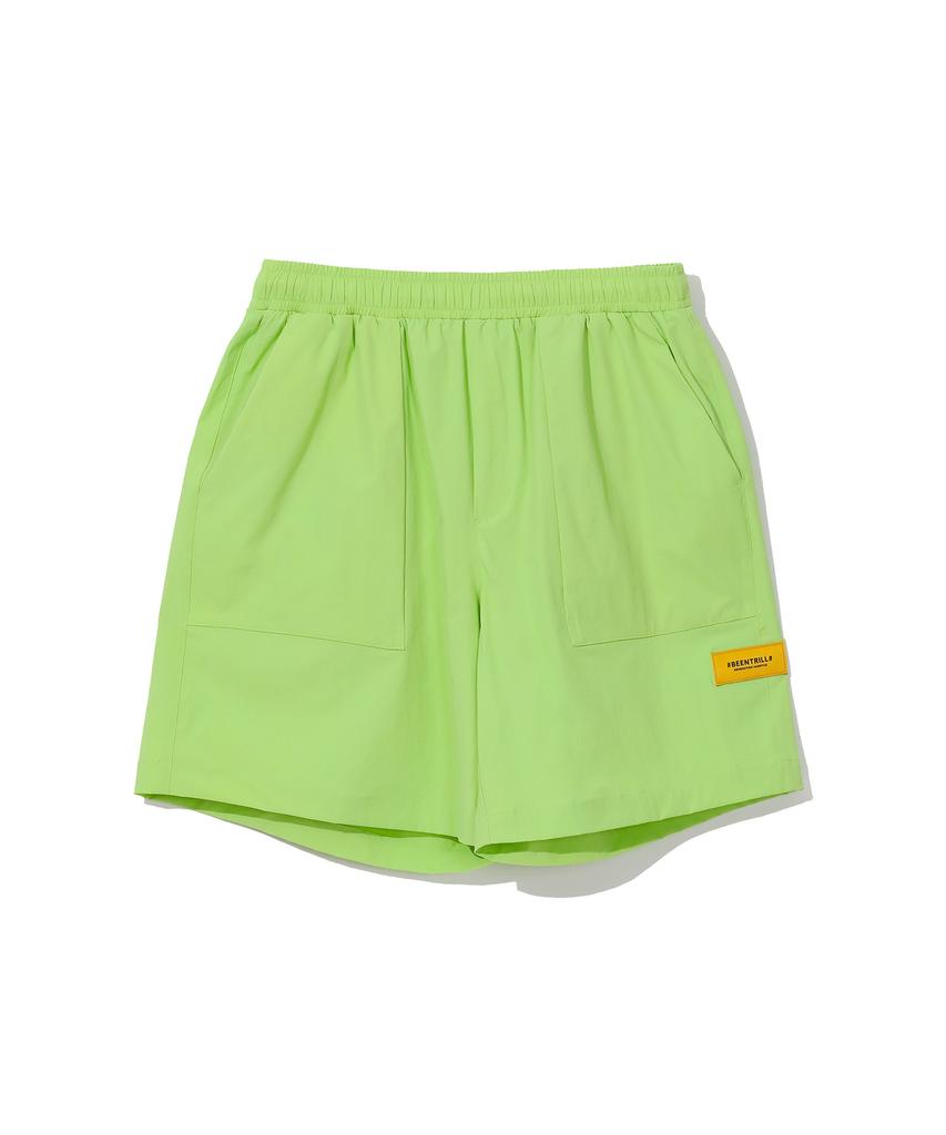 BEENTRILL Stand Collar Anorak Woven Setup Wide Fit Shorts (Neon Yellow)