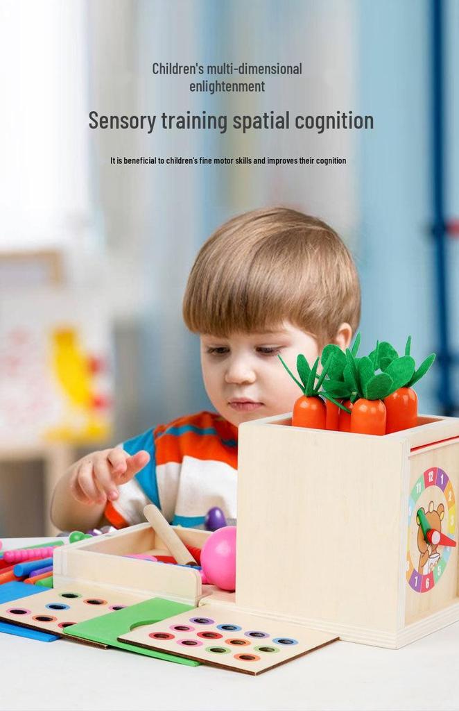 Children's Wooden Educational Toy: Radish Pulling, Bug Catching, Fishing, and Nail Board