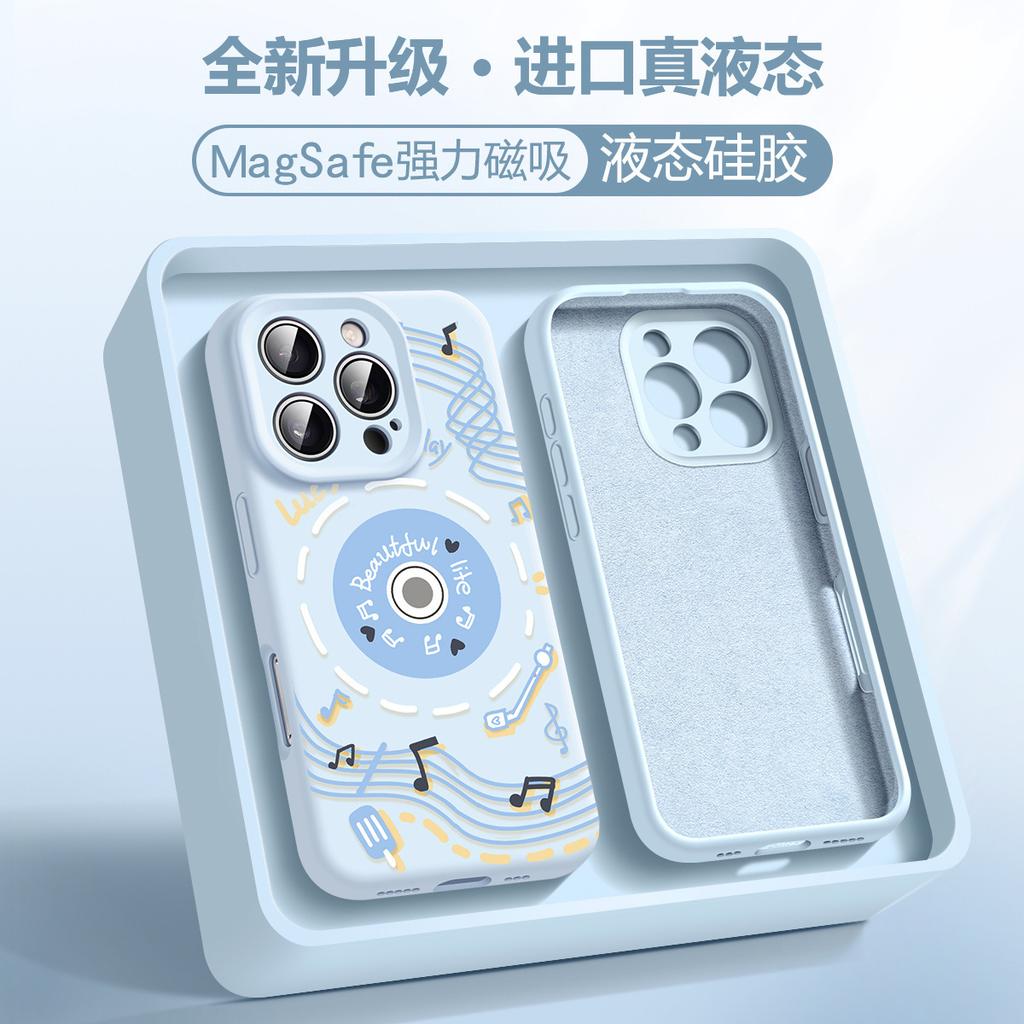 Apple 16 Mobile Phone Case Cartoon Record 15plus New Liquid Silicone 14 Creative Women's Built-in Integrated Velvet 13Pr