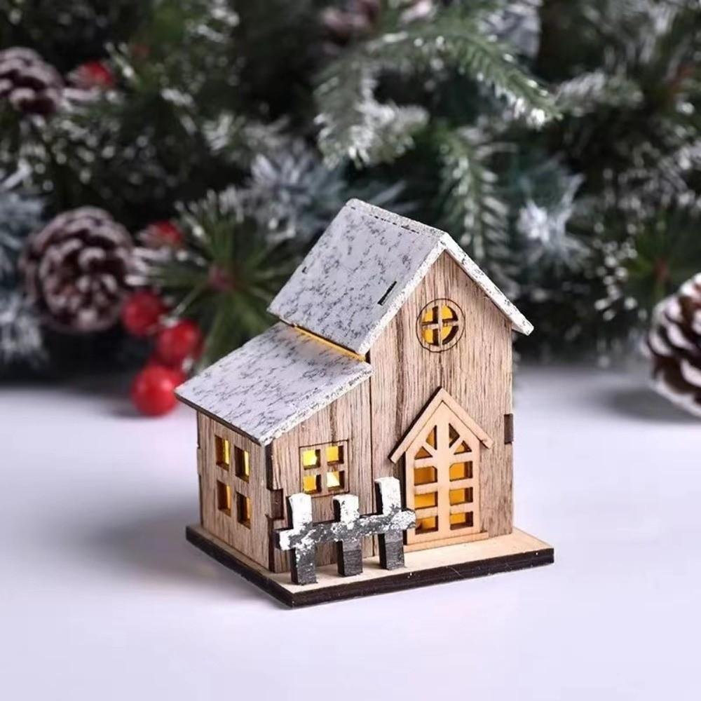 Vintage DIY Xmas Wooden House Glowing Castle Mini Christmas LED Light Xmas Ornaments Home Decoration