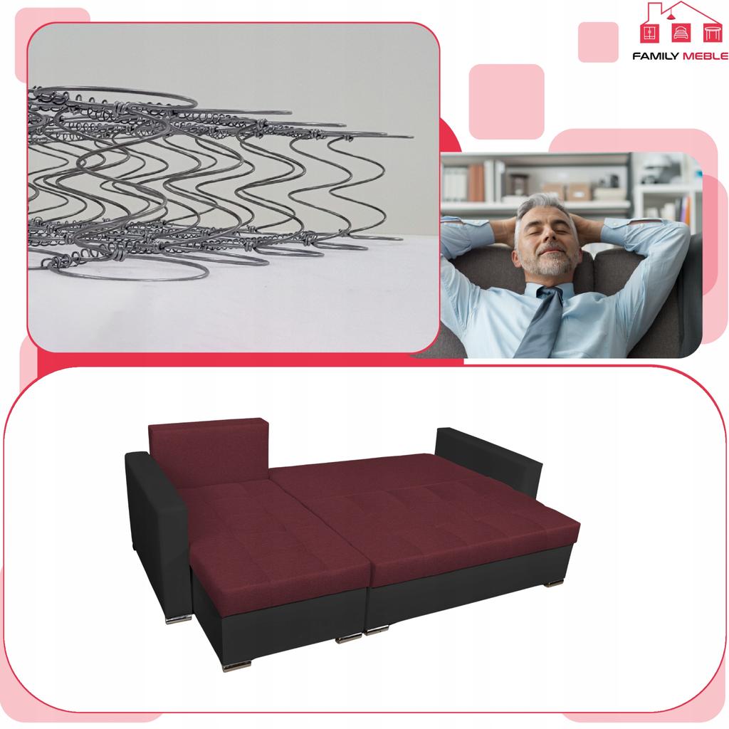Narożnik Figo rozkładany z funkcją spania rogówka Family Meble czarny bordo