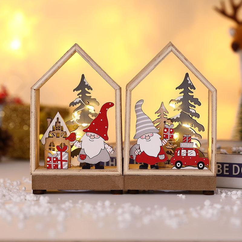 Christmas Decoration Items Luminous Cabin Forest Elderly Wooden Window Scene Tabletop Decoration
