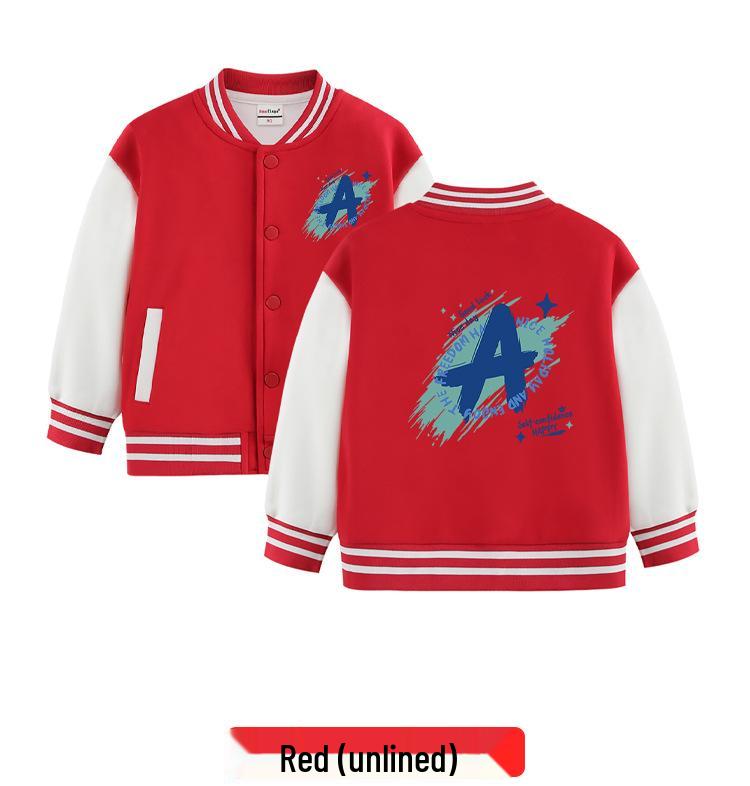 Farbblock-Baseballjacke für Jungen und Mädchen - Frühjahrs-/Herbststil, Samtfutter, Mittlere Dicke für Kinder