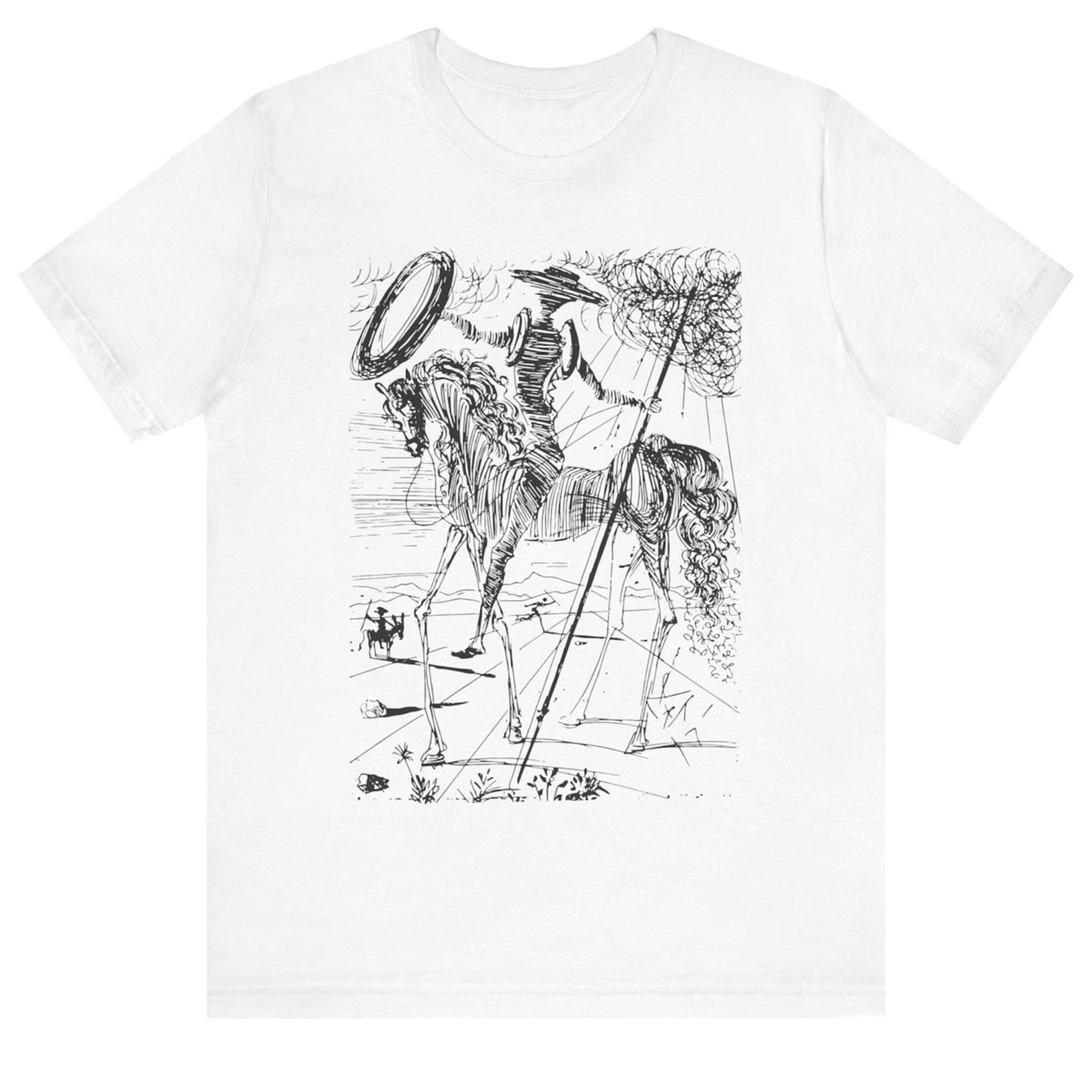 Don Quixote Salvador Dali ArT Shirt Mens Womens Tees Top Cervantes Novel Bookworm Surreal Sketch Tee M