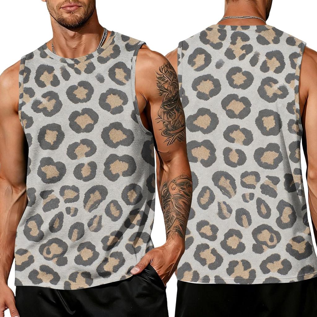 Men's Casual Sleeveless Tank Top Leopard Print Athletic Workout Gym Breathable Muscle Shirt Summer Vest