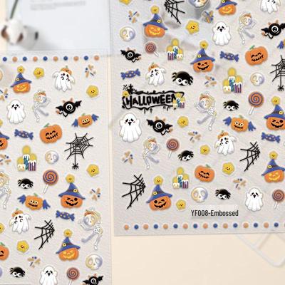 3D Halloween Cartoon Nail Stickers: Cute Pumpkin & Ghost Designs