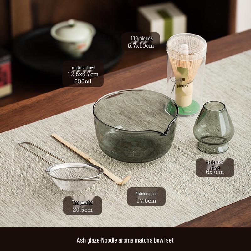 Glass Matcha Bowl with Spout - Song Dynasty Tea Set with Hundred-Pronged Whisk and Accessories