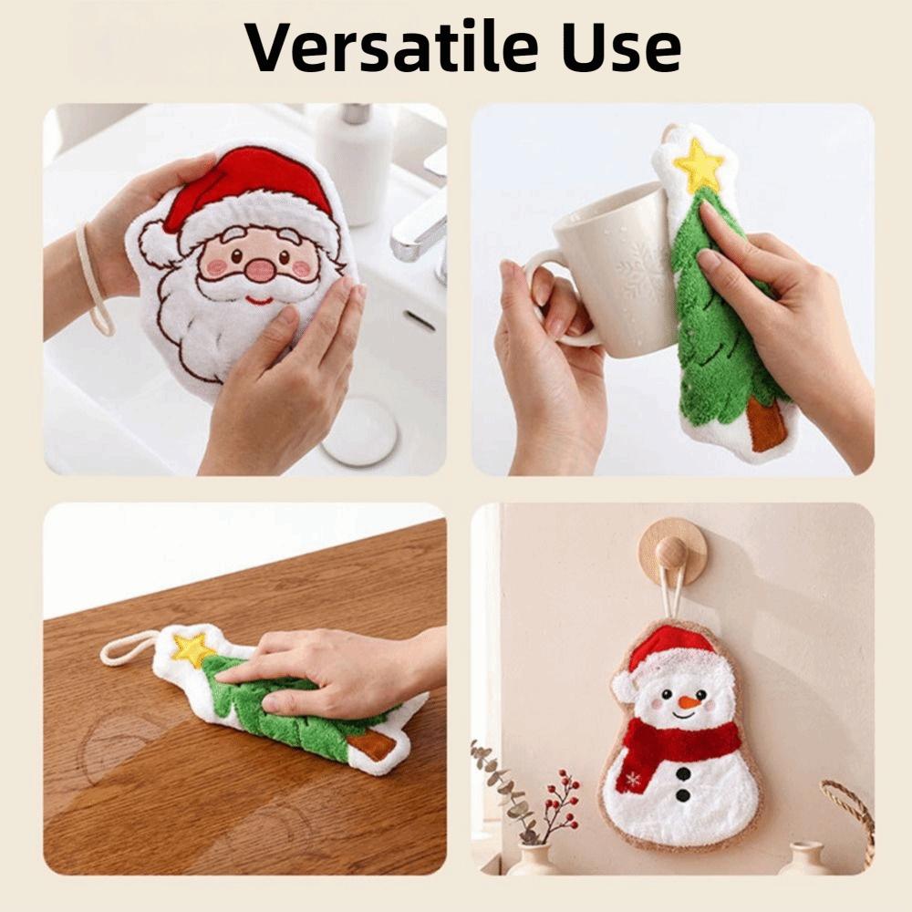 Kawaii Xmas Hanging Hand Towel Creative Cleaning Hand Cloth Santa Claus Handkerchief Home Decor