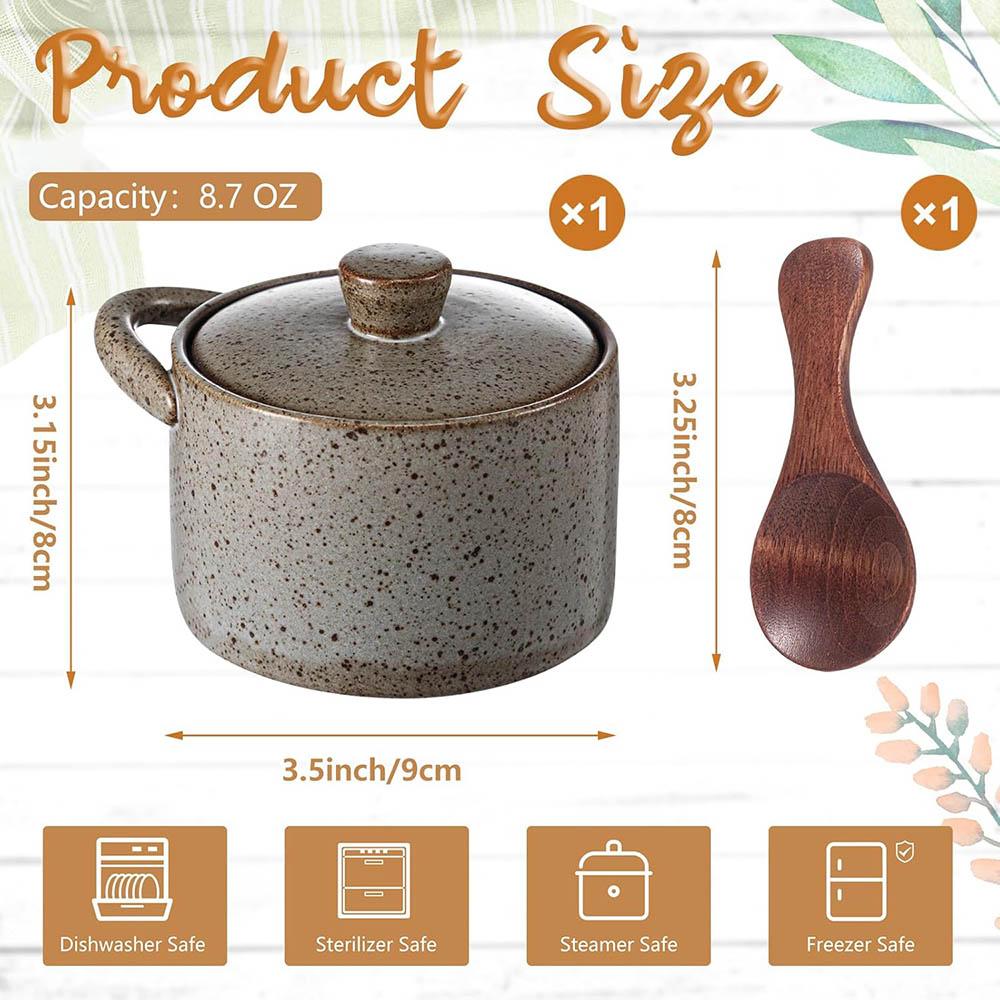 

Speckled Ceramic Salt Cellar with Lid and Wooden Spoon, Rustic Farmhouse Salt Pepper Cellar Holder for Housewarming Gift