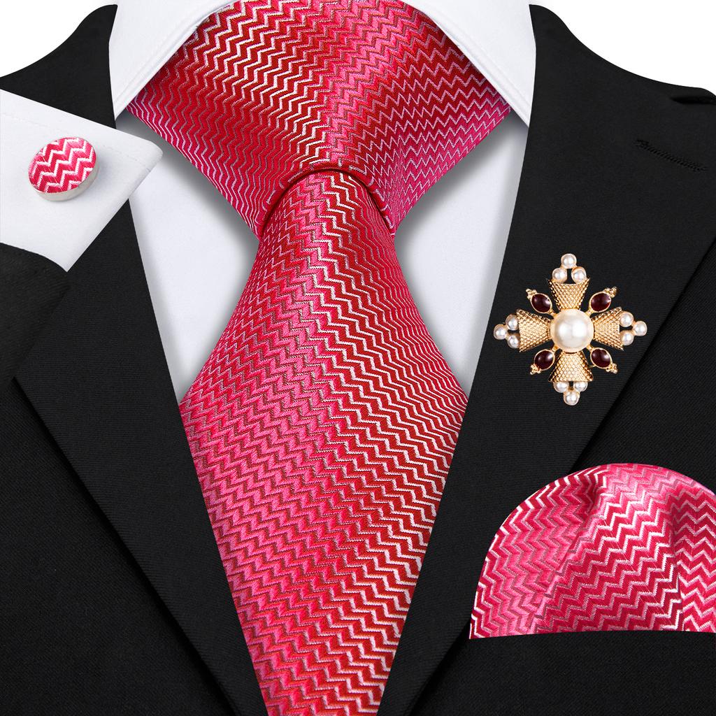 Pearl Brooch with Silk Tie for Men Vintage Floral Teal Necktie Hanky Cufflinks Gift Formal Set