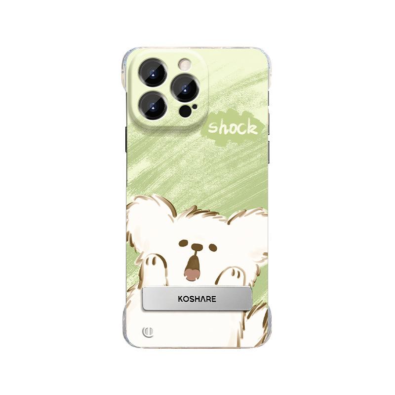 Cute Surprise Puppy Stand Suitable for Apple 16PROMAX Transparent Mobile Phone Case 15 Ultra-thin Frameless 14 Anti-fall