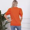 Halloween Women's Slim Fit Pumpkin Smile Knit Top - Short Sleeve Round Neck Sweater