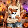 Tricou casual pentru femei, mărimi mari, cu mânecă scurtă, gât rotund, cu imprimeu de Halloween