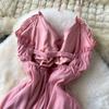 Summer Women Sexy Spaghetti Strap V-neck Thin Chiffon Long Maxi Holiday Beach Dresses
