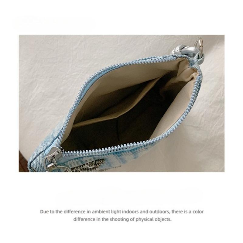 Sequin Embroidery Flower Denim Small Bag, Women's Versatile Phone Bag, Single Shoulder Crossbody Bag, Children's Bag