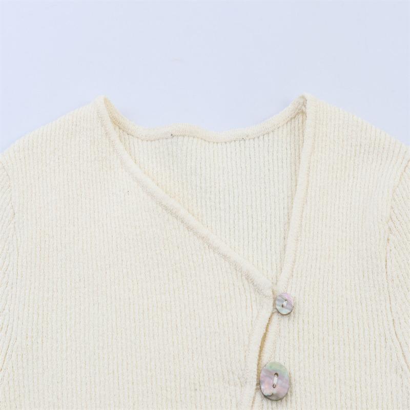 Women V Neck Long Sleeve Short Knit Cardigan With Buttons