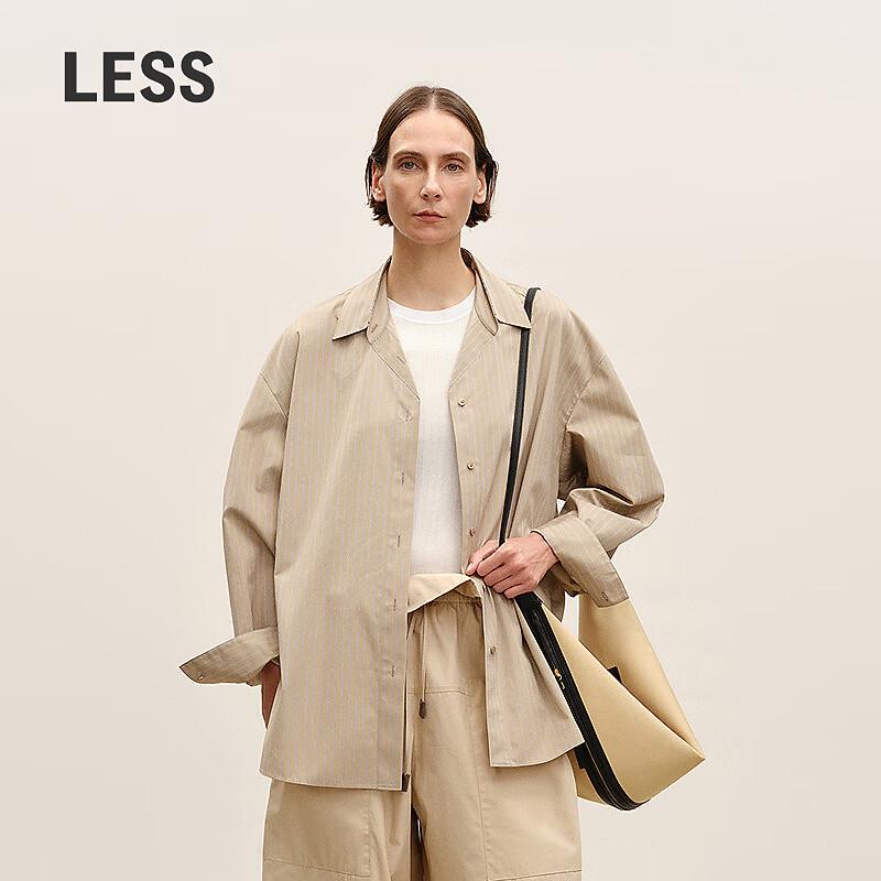 LESS Women s V-Neck Striped 100% Cotton Long-Sleeve Shirt M