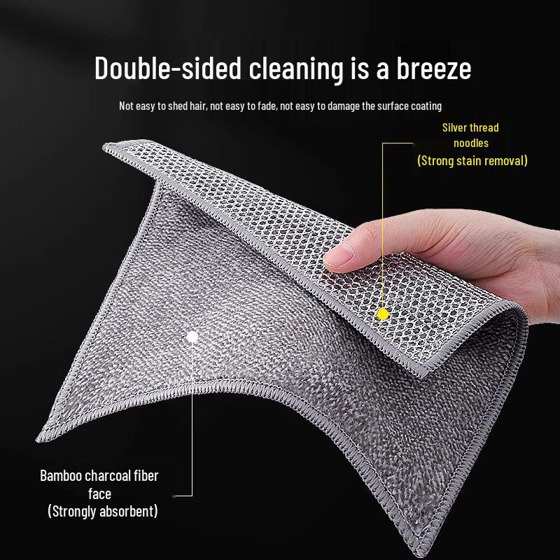 Silver Wire Double-Layer Dishcloth & Scouring Pad - Non-Stick Oil Resistant Kitchen Essential