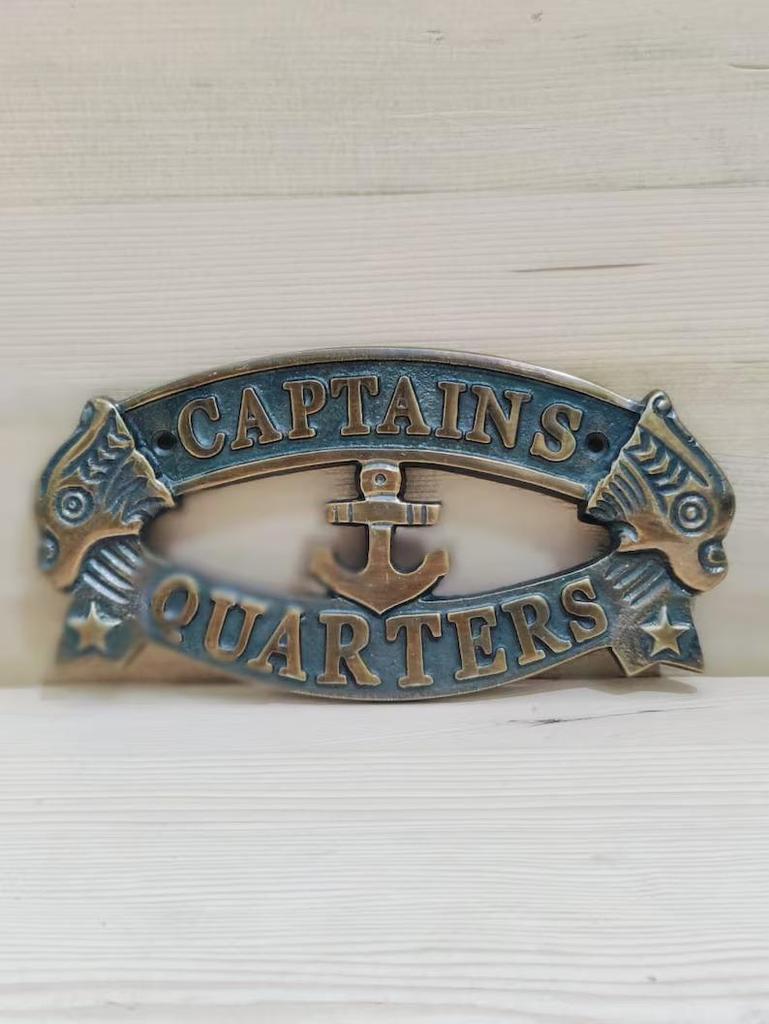 Antique Brass Finish Captain's Quarters Sign: Nautical Wall Decor (4.0 X 7.5 Inch)