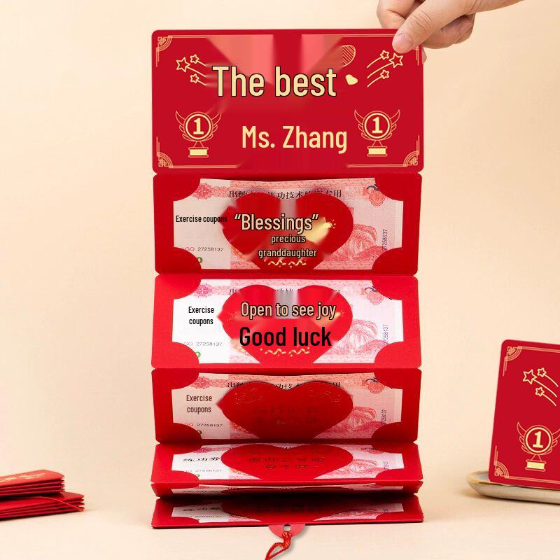 

Креативный красный конверт: Складной дизайн с 10 отделениями для карт для сына, 6 для внука 4 Card Slots (Heart Pages)