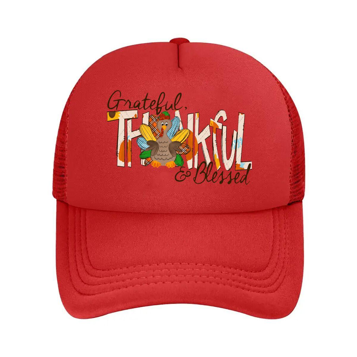 Grateful Thankful Blessed Turkey Thanksgiving  Mesh Baseball Cap Hip Hop Adjustable